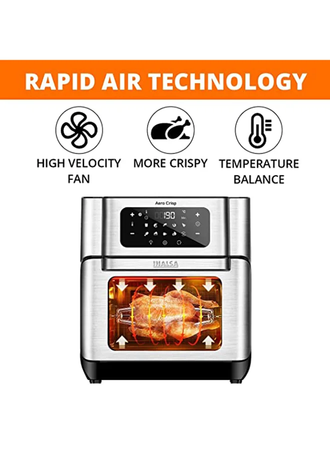 BLACK+DECKER Air Fryer Oven, Rapid Air Convection Technology, Digital Temperature Control, 90-Minute Timer, 10 Pre-Set Modes, Family-Sized Capacity, Oil-Free Cooking, 12 L 1500 W AOF100-B5 Silver