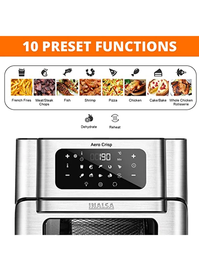 BLACK+DECKER Air Fryer Oven, Rapid Air Convection Technology, Digital Temperature Control, 90-Minute Timer, 10 Pre-Set Modes, Family-Sized Capacity, Oil-Free Cooking, 12 L 1500 W AOF100-B5 Silver
