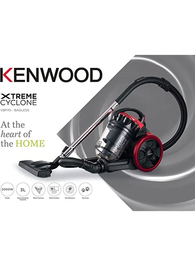 KENWOOD - Multi Cyclonic Bagless Canister Vacuum Cleaner With 5m Cable, Surface, Anti Bacteria, Pet Care For Home & Office 3 L 2000 W VBP70.000BR Grey - Image 1