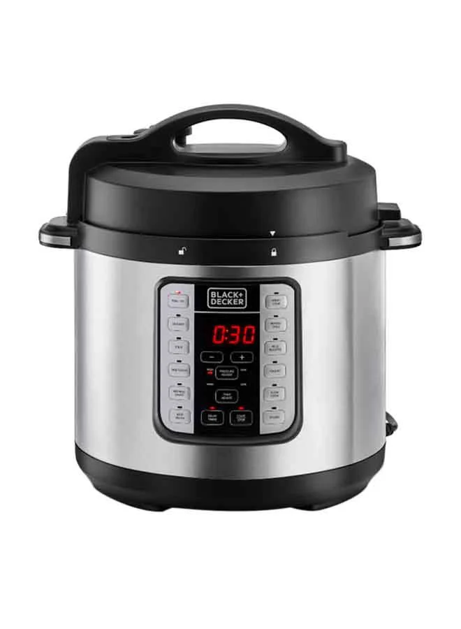 BLACK+DECKER EZ Smart Steam Pot, Multi-Cooker, 7-in-1 Programmable Electric Pressure Cooker, Digital LED Display, Overheating Protection, Delay Timer, 6 L 1000 W PCP1000-B5 Silver/Black
