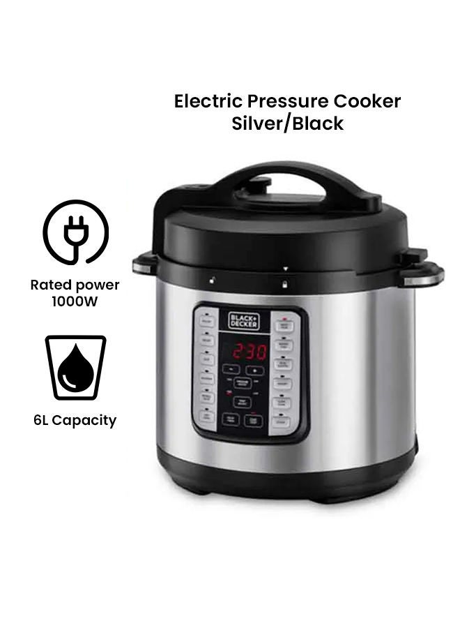 EZ Smart Steam Pot, Multi-Cooker, 7-in-1 Programmable Electric Pressure Cooker, Digital LED Display, Overheating Protection, Delay Timer, 6 L 1000 W PCP1000-B5 Silver/Black - v1668695012/N48503194A_2