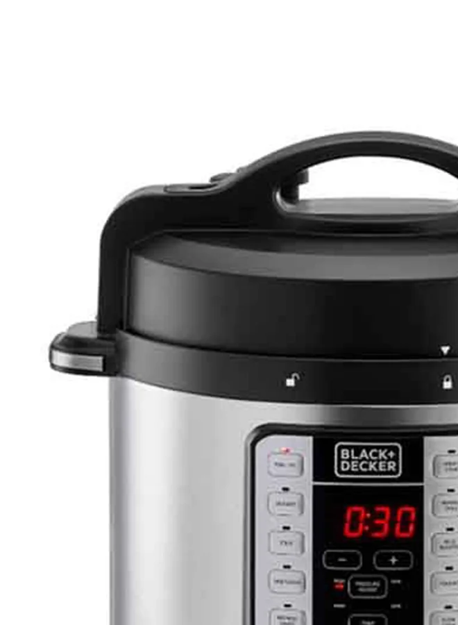 BLACK+DECKER EZ Smart Steam Pot, Multi-Cooker, 7-in-1 Programmable Electric Pressure Cooker, Digital LED Display, Overheating Protection, Delay Timer, 6 L 1000 W PCP1000-B5 Silver/Black