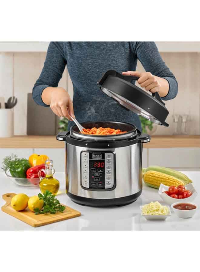 EZ Smart Steam Pot, Multi-Cooker, 7-in-1 Programmable Electric Pressure Cooker, Digital LED Display, Overheating Protection, Delay Timer, 6 L 1000 W PCP1000-B5 Silver/Black - v1668695013/N48503194A_4