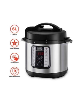 BLACK+DECKER EZ Smart Steam Pot, Multi-Cooker, 7-in-1 Programmable Electric Pressure Cooker, Digital LED Display, Overheating Protection, Delay Timer, 6 L 1000 W PCP1000-B5 Silver/Black  - Image 5