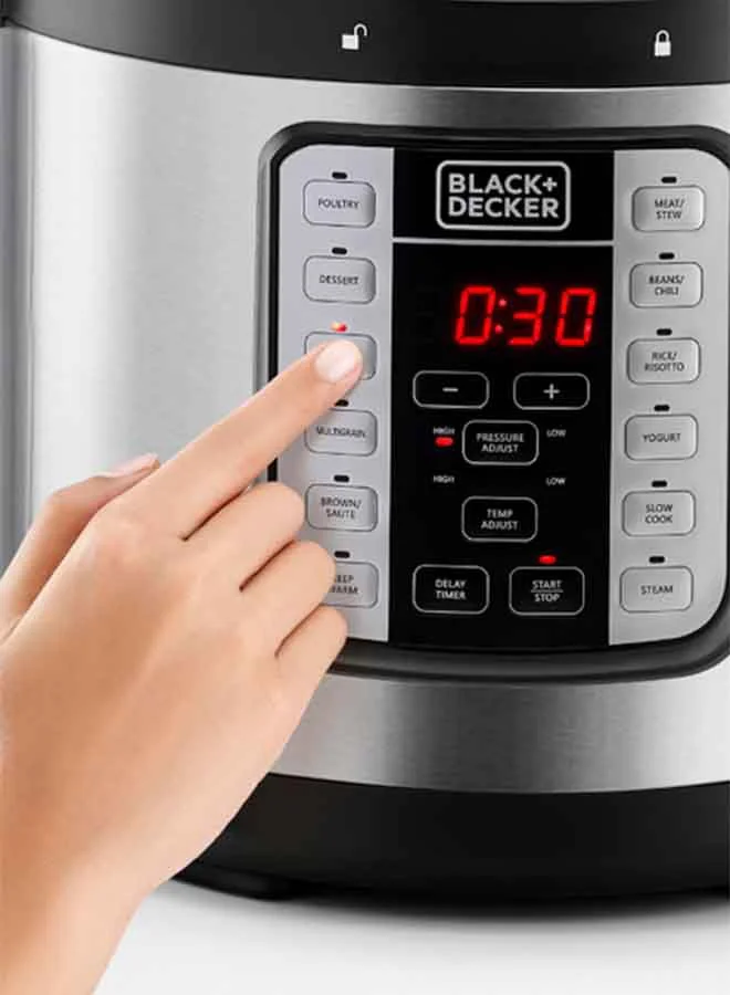 BLACK+DECKER EZ Smart Steam Pot, Multi-Cooker, 7-in-1 Programmable Electric Pressure Cooker, Digital LED Display, Overheating Protection, Delay Timer, 6 L 1000 W PCP1000-B5 Silver/Black