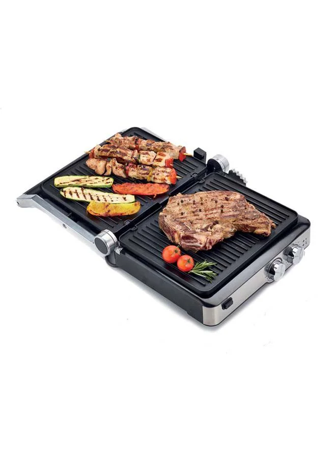 KENWOOD Health Grill, Variable Temperature Control, Adjustable Grill Positions, 180 Degree Opening Grill, Oven Grill, Timer, 2000 W HGM80.000SS Silver