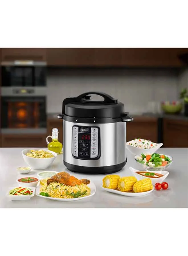 BLACK+DECKER EZ Smart Steam Pot, Multi-Cooker, 7-in-1 Programmable Electric Pressure Cooker, Digital LED Display, Overheating Protection, Delay Timer, 6 L 1000 W PCP1000-B5 Silver/Black