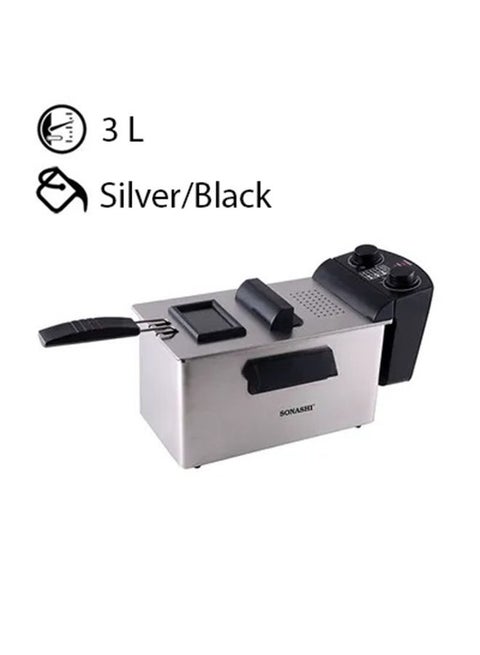 Electric Deep Fryer with Stainless Steel Housing - 3.0L Capacity | Perfect for French Fries, Chicken Wings | Heat Resistant Handles for Safe Use | 2000W - 2100W 3 L 2100 W SDF-5011 Silver/Black