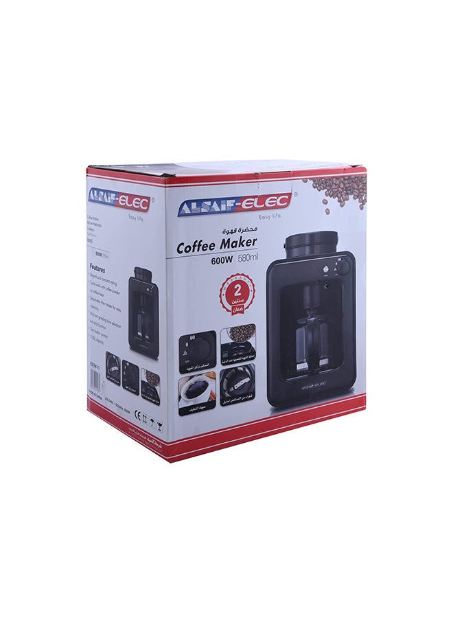 السيف  ماكينة كهربائية لصنع القهوة الطازجة مع خيارين للطحن 580.0 ml 600.0 W E03411 أسود - Image 5