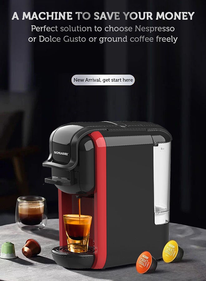 ماكينة تحضير قهوة إسبريسو 3 في 1 متعددة الكبسولات 600 ml 1450 W SCM-4969 أسود/أحمر - v1668698951/N44021907A_14