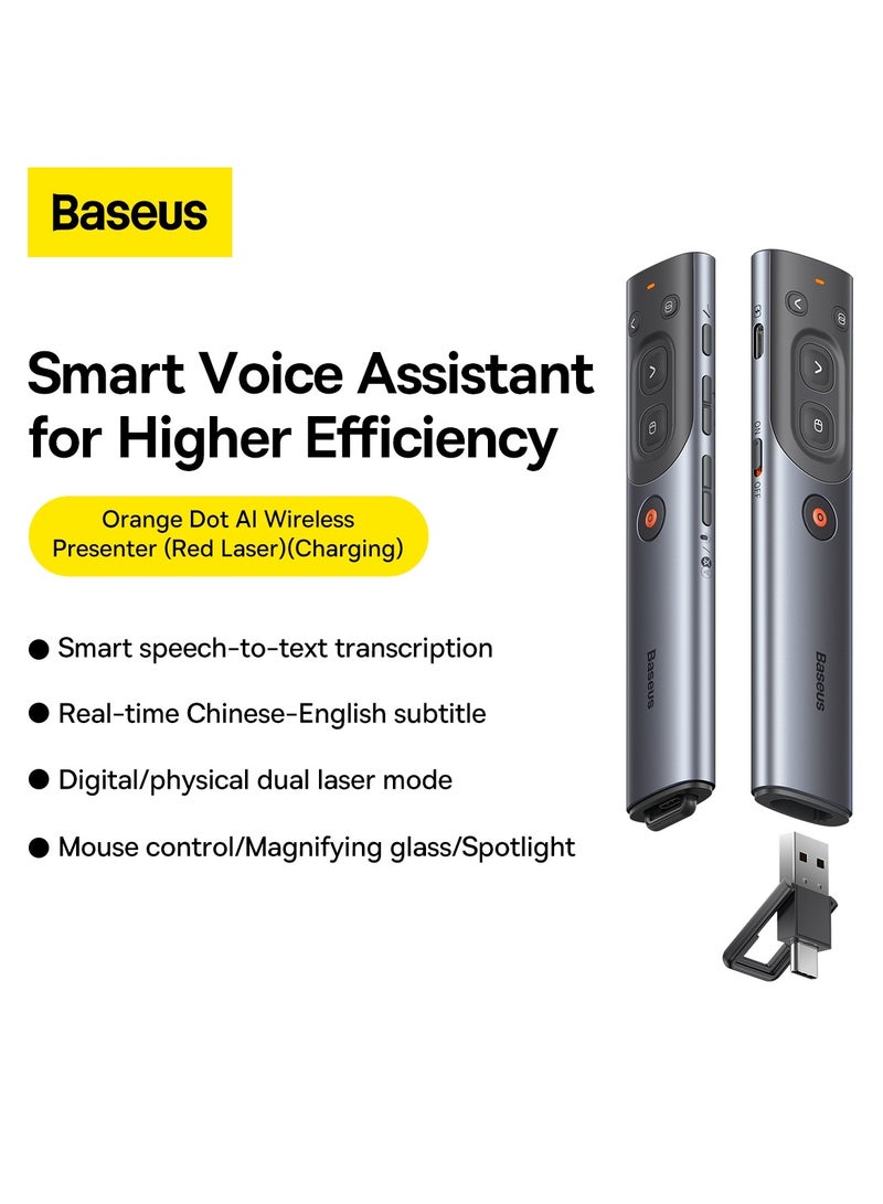 Baseus - Spotlight Wireless Presentation Remote, 2.4 GHz USB-Receiver, Digital Laser Pointer, 50-Meter Operating Range, Dual Laser Mode compatible for PC/Mac/Android/iOS Grey - Image 1