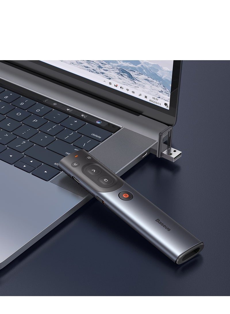 Baseus - Spotlight Wireless Presentation Remote, 2.4 GHz USB-Receiver, Digital Laser Pointer, 50-Meter Operating Range, Dual Laser Mode compatible for PC/Mac/Android/iOS Grey - Image 1