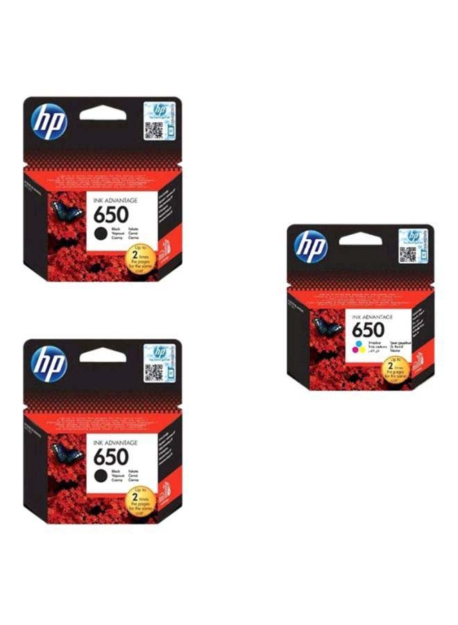 HP 650 2 Black + 1 Color Original Ink Cartridge CZ101+102AK Multicolour  - Image 1