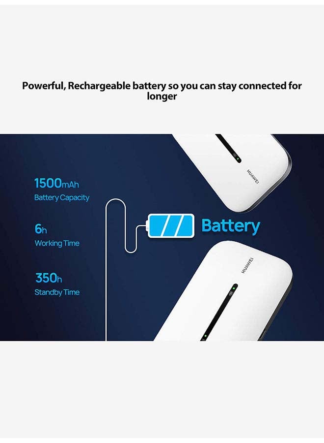 HUAWEI - E5576-320-WHT Mobile Wi-Fi 3S, 4G LTE (CAT4) Hotspot, Download Speed 150 Mbps, Rechargeable 1500 mAh Battery, No Configuration Required, Unlocked Portable for Travel, Business White - Image 1