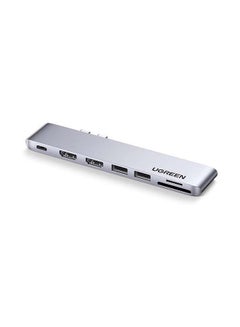 USB C Hub Adapter 7 in 1 For M1 Macbook Pro Air 2018 2019 2020 to Dual 4K HDMI Ports 2 USB 3.0 Ports SD/Micro SD Card Readers Thunderbolt 3 100W PD Charging Silver