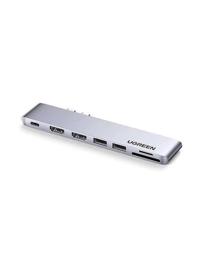 Ugreen - USB C Hub Adapter 7 in 1 For M1 Macbook Pro Air 2018 2019 2020 to Dual 4K HDMI Ports 2 USB 3.0 Ports SD/Micro SD Card Readers Thunderbolt 3 100W PD Charging Silver - Image 1