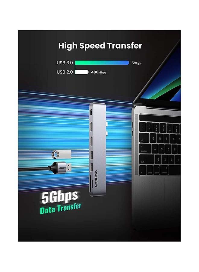Ugreen - USB C Hub Adapter 7 in 1 For M1 Macbook Pro Air 2018 2019 2020 to Dual 4K HDMI Ports 2 USB 3.0 Ports SD/Micro SD Card Readers Thunderbolt 3 100W PD Charging Silver - Image 1