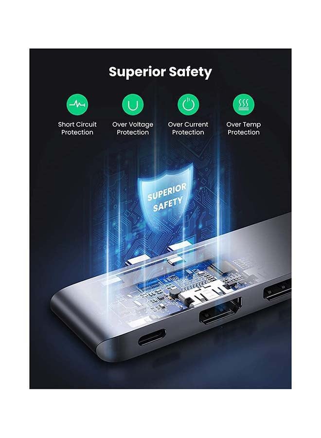 Ugreen - USB C Hub Adapter 7 in 1 For M1 Macbook Pro Air 2018 2019 2020 to Dual 4K HDMI Ports 2 USB 3.0 Ports SD/Micro SD Card Readers Thunderbolt 3 100W PD Charging Silver - Image 1