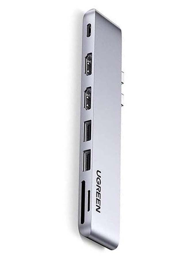 Ugreen - USB C Hub Adapter 7 in 1 For M1 Macbook Pro Air 2018 2019 2020 to Dual 4K HDMI Ports 2 USB 3.0 Ports SD/Micro SD Card Readers Thunderbolt 3 100W PD Charging Silver - Image 1