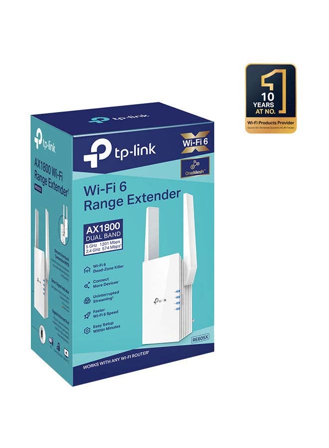 TP-LINK - AX1800 Wi-Fi 6 Range Extender, 1201Mbps Fast Speed, Dual Band, High Speed Mode, Gigabit Port, Access Point Mode, Works with any Wi-Fi Router, RE605X, White - Image 1