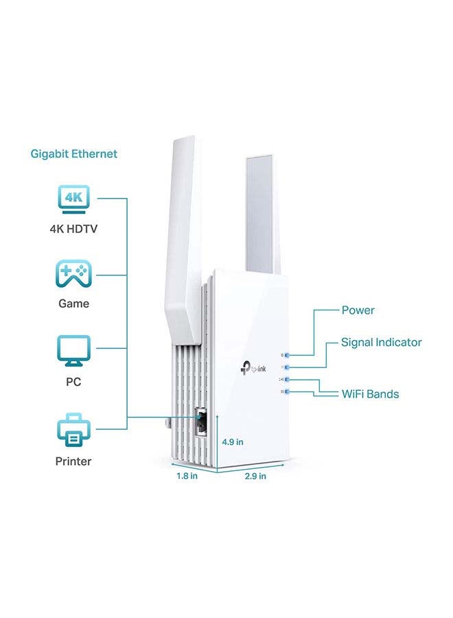 TP-LINK - AX1800 Wi-Fi 6 Range Extender, 1201Mbps Fast Speed, Dual Band, High Speed Mode, Gigabit Port, Access Point Mode, Works with any Wi-Fi Router, RE605X, White - Image 1
