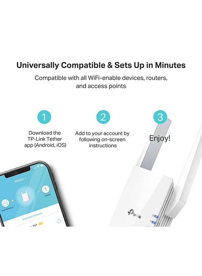 TP-LINK - AX1800 Wi-Fi 6 Range Extender, 1201Mbps Fast Speed, Dual Band, High Speed Mode, Gigabit Port, Access Point Mode, Works with any Wi-Fi Router, RE605X, White - Image 1