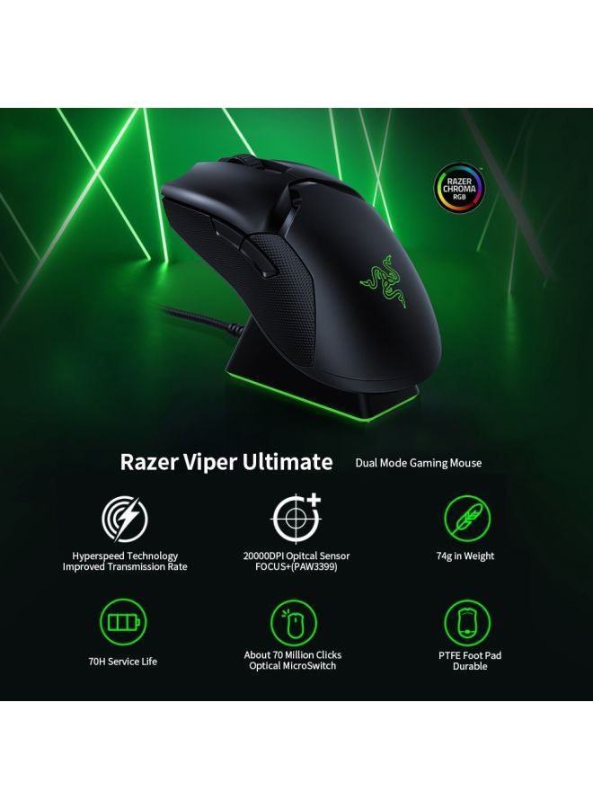 RAZER - Razer Viper Ultimate Hyperspeed Lightest Wireless Gaming Mouse - 20K DPI Optical Sensor, Chroma RGB Lighting, 8 Programmable Buttons (Without Charging Dock) - - Image 1