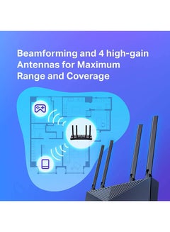 TP-LINK Archer AX20 AX1800 Dual Band WiFi 6 Router, Quad-Core Processing, Gigabit LAN & USB Ports, WPA3 Cyber Security, Parental Controls, Long Range Coverage, Works with Alexa Black  - Image 3