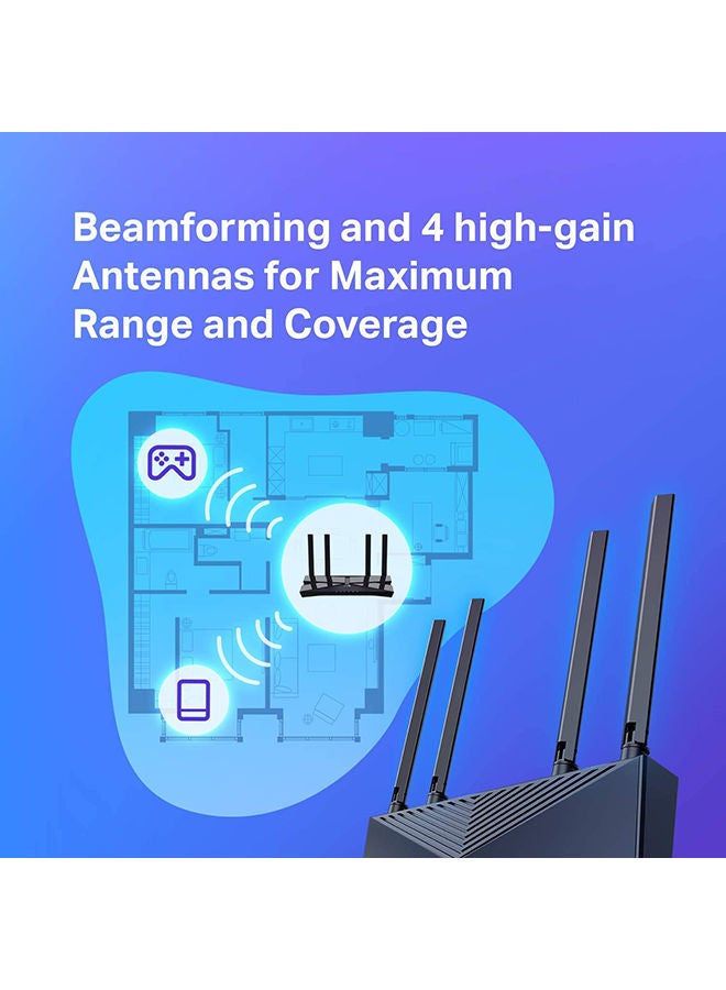 TP-LINK - Archer AX20 AX1800 Dual Band WiFi 6 Router, Quad-Core Processing, Gigabit LAN & USB Ports, WPA3 Cyber Security, Parental Controls, Long Range Coverage, Works with Alexa Black - Image 1