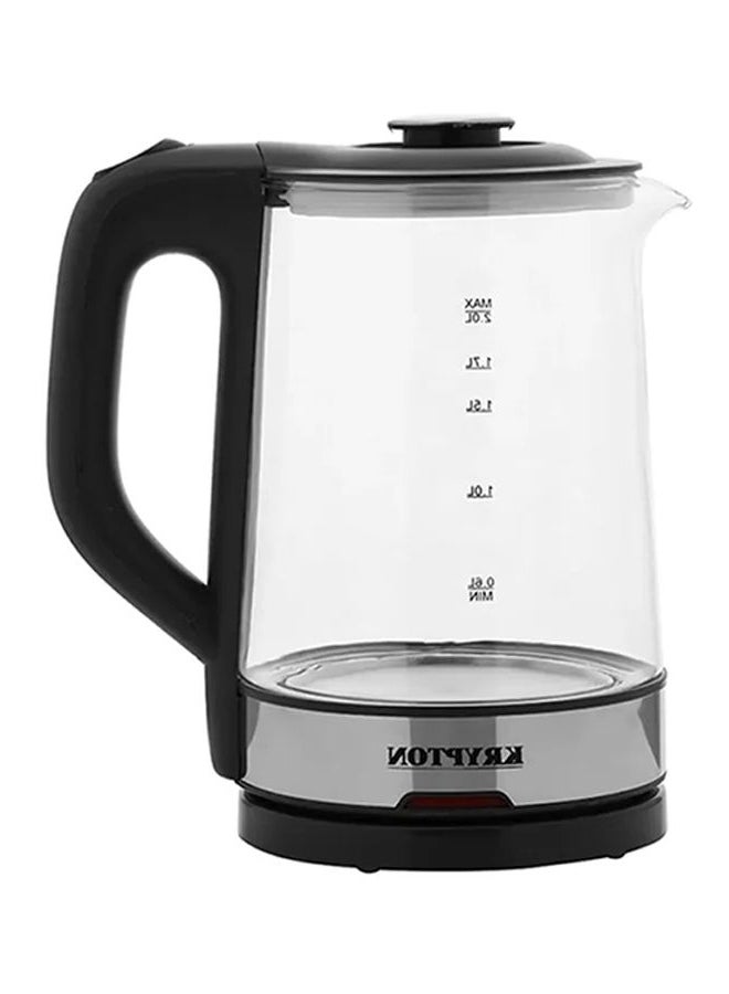 KRYPTON - Electric Cordless Glass Kettle with Boil Dry Protection, Detachable Power Base, Auto Shut Off, Fast Boil & Easy to Clean and Ideal for Hot Water, Tea or Coffee 2 L 1500 W KNK6221 Black/Silver - Image 1