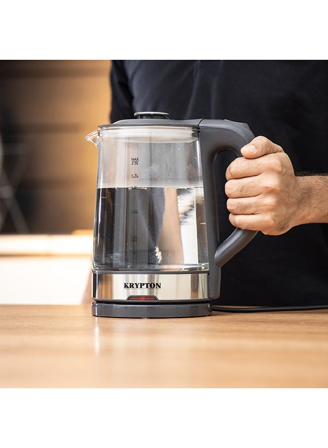 KRYPTON - Electric Cordless Glass Kettle with Boil Dry Protection, Detachable Power Base, Auto Shut Off, Fast Boil & Easy to Clean and Ideal for Hot Water, Tea or Coffee 2 L 1500 W KNK6221 Black/Silver - Image 1