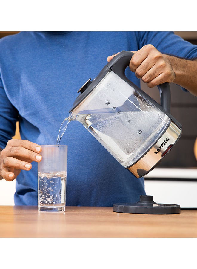 KRYPTON - Electric Cordless Glass Kettle with Boil Dry Protection, Detachable Power Base, Auto Shut Off, Fast Boil & Easy to Clean and Ideal for Hot Water, Tea or Coffee 2 L 1500 W KNK6221 Black/Silver - Image 1