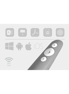 Logitech R500 Wireless Presentation Remote, 2.4 GHz and Bluetooth, USB-Receiver, Red Laser Pointer, 20-Meter Operating Range, 3 Buttons, PC/Mac/Android/iOS Grey  - Image 5