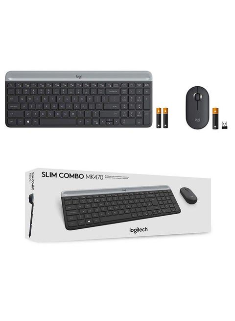 Mk470 Slim Wireless Keyboard & Mouse Combo For Windows, 2.4Ghz Unifying Usb-Receiver, Low Profile, Whisper-Quiet, Long Battery Life, Optical Mouse, Pc/Laptop, US English Layout Black/Grey