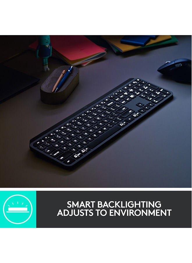 Logitech - MX Keys Advanced Illuminated Wireless Keyboard, Bluetooth, Tactile Responsive Typing, Backlit Keys, USB-C, PC/Mac/Laptop Windows/Linux/IOS/Android Black - Image 1