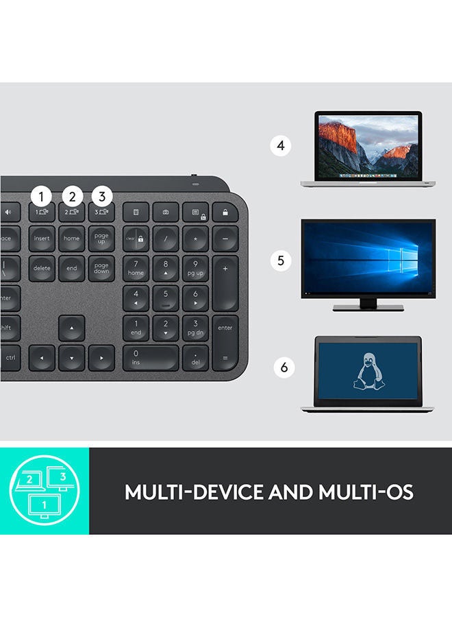 Logitech - MX Keys Advanced Illuminated Wireless Keyboard, Bluetooth, Tactile Responsive Typing, Backlit Keys, USB-C, PC/Mac/Laptop Windows/Linux/IOS/Android Black - Image 1