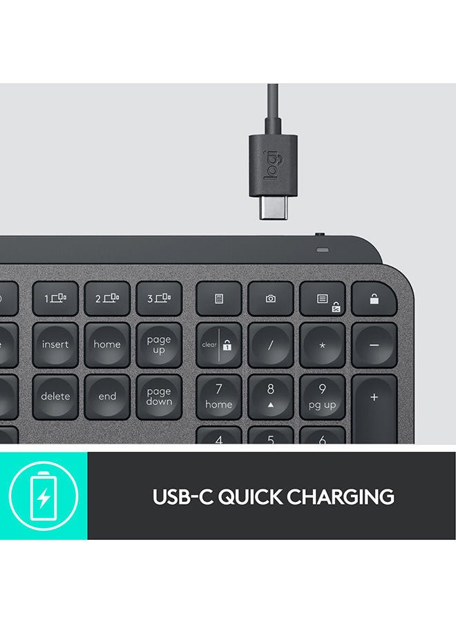Logitech - MX Keys Advanced Illuminated Wireless Keyboard, Bluetooth, Tactile Responsive Typing, Backlit Keys, USB-C, PC/Mac/Laptop Windows/Linux/IOS/Android Black - Image 1