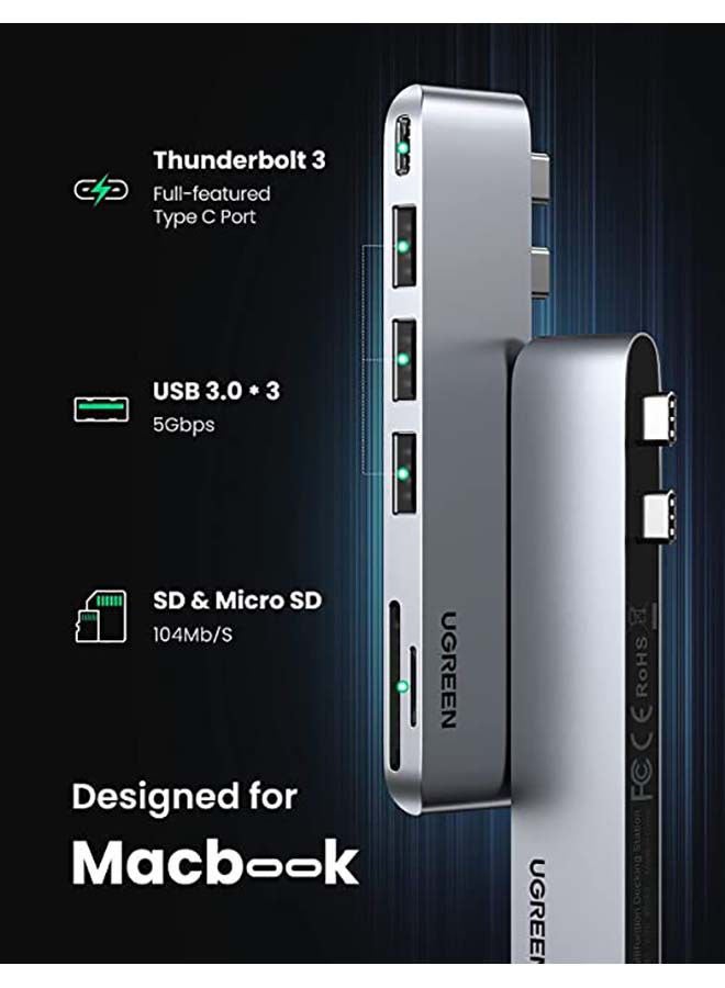 Ugreen - 6 in 2 USB-C Hub PD 100W 40Gbps Dual Type C Dock for MacBook Pro M1 2021 Card Reader SD/TF, Superpeed Multi USB 3.0 Hub Compatible for Macbook Pro/ Air M1 2021 2020, 2019, 2018, 2017, 2016 Silver - Image 1
