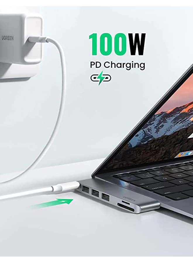 Ugreen - 6 in 2 USB-C Hub PD 100W 40Gbps Dual Type C Dock for MacBook Pro M1 2021 Card Reader SD/TF, Superpeed Multi USB 3.0 Hub Compatible for Macbook Pro/ Air M1 2021 2020, 2019, 2018, 2017, 2016 Silver - Image 1