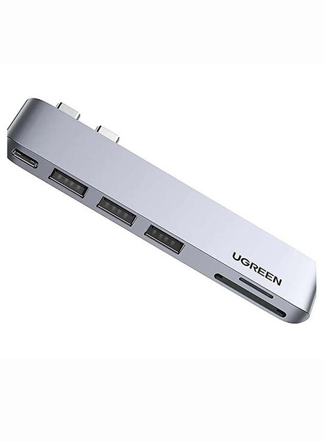 Ugreen - 6 in 2 USB-C Hub PD 100W 40Gbps Dual Type C Dock for MacBook Pro M1 2021 Card Reader SD/TF, Superpeed Multi USB 3.0 Hub Compatible for Macbook Pro/ Air M1 2021 2020, 2019, 2018, 2017, 2016 Silver - Image 1