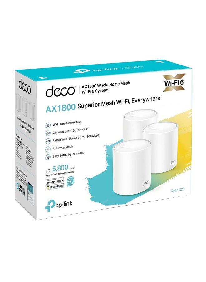 TP-LINK - Deco X20 (3-Pack) AX1800 Whole Home Advanced Mesh Wi-Fi 6 System, Coverage for 4-6 Bedroom Houses, Connect up to 150 Devices, WPA3 Security & Built-in Antivirus, Parental Controls, Works with Alexa White - Image 1