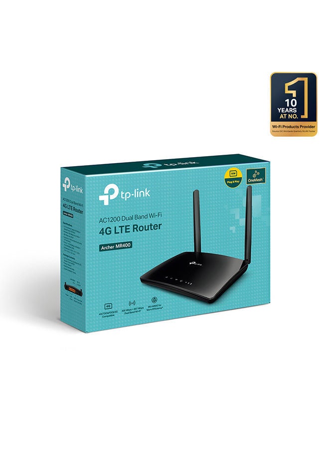 TP-LINK - Archer MR400 AC1200 Wireless Dual Band 4G LTE Router, 4G LTE Router, Plug and Play, Compatibility for SIM cards in 100+ countries, 64 Devices Connectivity, Parental Controls Black - Image 1