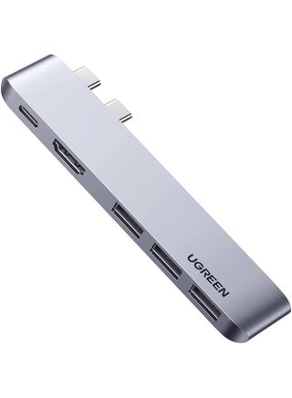 5-In-1 USB C Hub Dual Type C Dock Adapter with 4K HDMI USB-C Gen 2 port 3 USB 3.0 Ports Compatible for Macbook Pro Air M1 2021 2020 2019 2018 2017 2016 Silver - v1668790223/N41896474A_1
