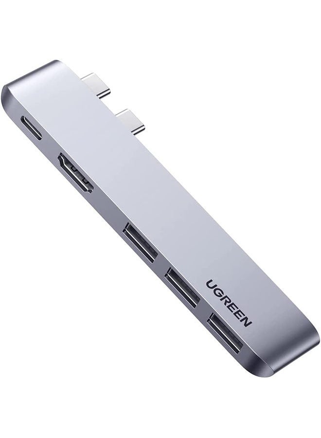 Ugreen - 5-In-1 USB C Hub Dual Type C Dock Adapter with 4K HDMI USB-C Gen 2 port 3 USB 3.0 Ports Compatible for Macbook Pro Air M1 2021 2020 2019 2018 2017 2016 Silver - Image 1