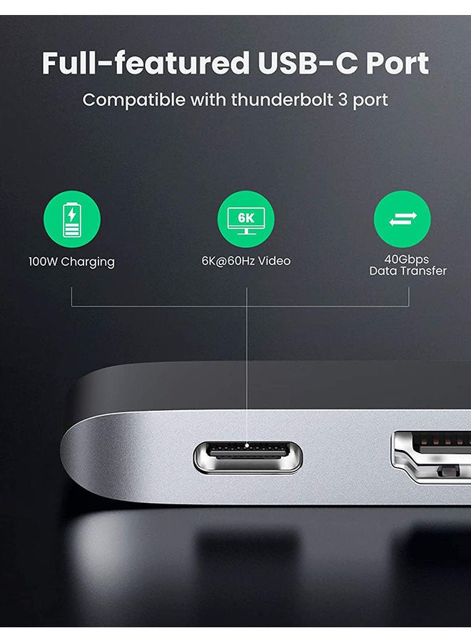 Ugreen - 5-In-1 USB C Hub Dual Type C Dock Adapter with 4K HDMI USB-C Gen 2 port 3 USB 3.0 Ports Compatible for Macbook Pro Air M1 2021 2020 2019 2018 2017 2016 Silver - Image 1