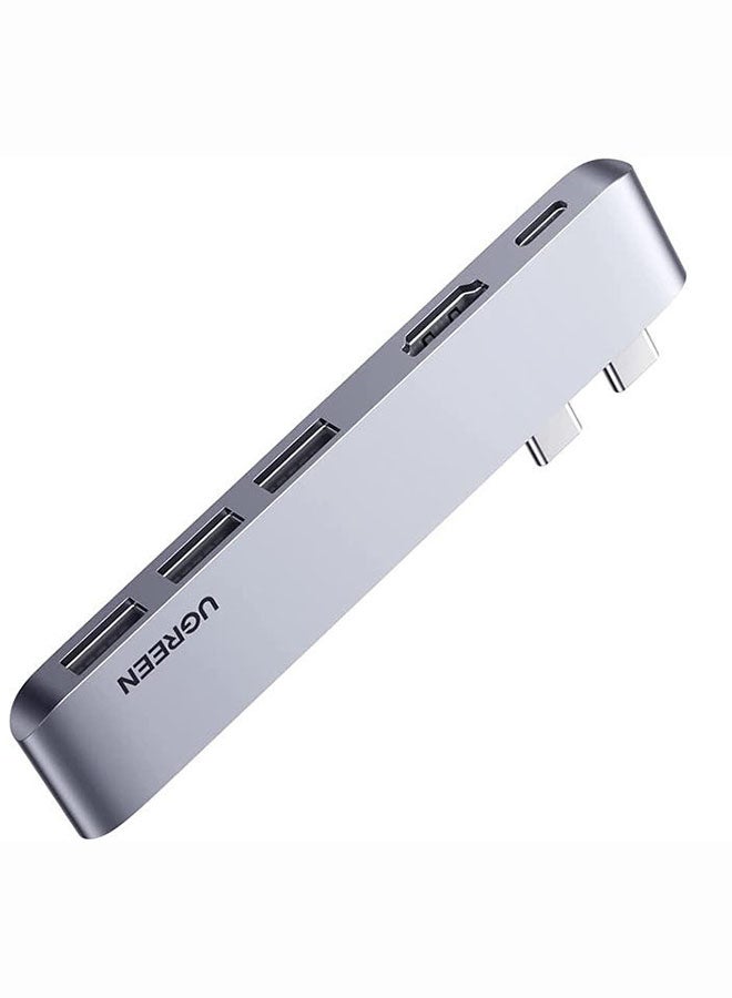 Ugreen - 5-In-1 USB C Hub Dual Type C Dock Adapter with 4K HDMI USB-C Gen 2 port 3 USB 3.0 Ports Compatible for Macbook Pro Air M1 2021 2020 2019 2018 2017 2016 Silver - Image 1