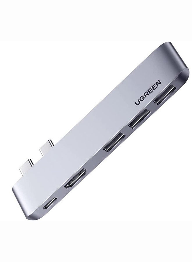 Ugreen - 5-In-1 USB C Hub Dual Type C Dock Adapter with 4K HDMI USB-C Gen 2 port 3 USB 3.0 Ports Compatible for Macbook Pro Air M1 2021 2020 2019 2018 2017 2016 Silver - Image 1