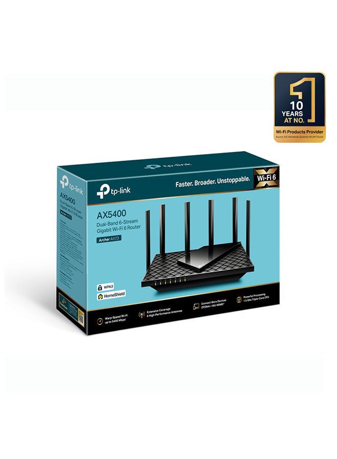 Dual Band 6 Stream Gigabit Wi-Fi 6 Router Archer AX73 AX5400 Black