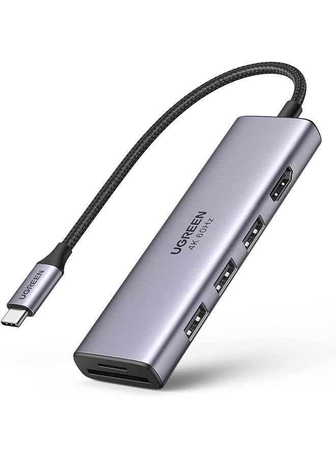 محول وموزع منافذ جديد 6 في 1 من USB C إلى HDMI متعدد الوظائف بمنفذ HDMI بجودة 4K وتردد 60 هرتز وقارئ لبطاقات TF وSD مصمم بـ3 منافذ USB 3.0 لأجهزة ماك بوك آير وماك بوك برو بشريحة M1 إصدار 2021 و2019 و2018 وآي باد برو آير 4 وآي باد برو ميني 6 وجلاكسي S20+ لون رمادي - v1668790237/N51209956A_1