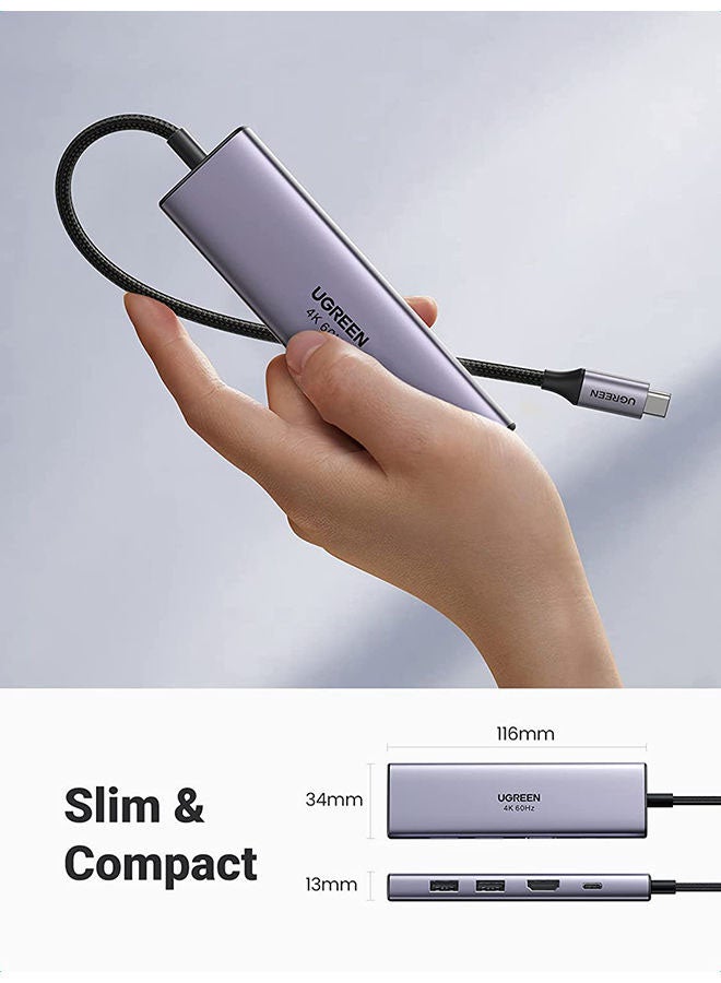 محول وموزع منافذ جديد 6 في 1 من USB C إلى HDMI متعدد الوظائف بمنفذ HDMI بجودة 4K وتردد 60 هرتز وقارئ لبطاقات TF وSD مصمم بـ3 منافذ USB 3.0 لأجهزة ماك بوك آير وماك بوك برو بشريحة M1 إصدار 2021 و2019 و2018 وآي باد برو آير 4 وآي باد برو ميني 6 وجلاكسي S20+ لون رمادي - v1668790237/N51209956A_7